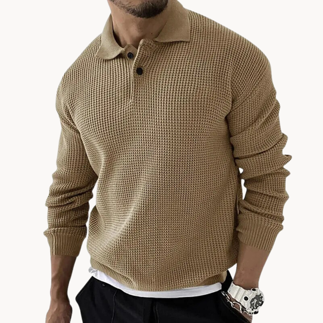 Knitted Waffle Polo Sweater