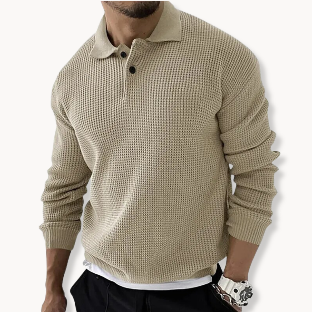 Knitted Waffle Polo Sweater