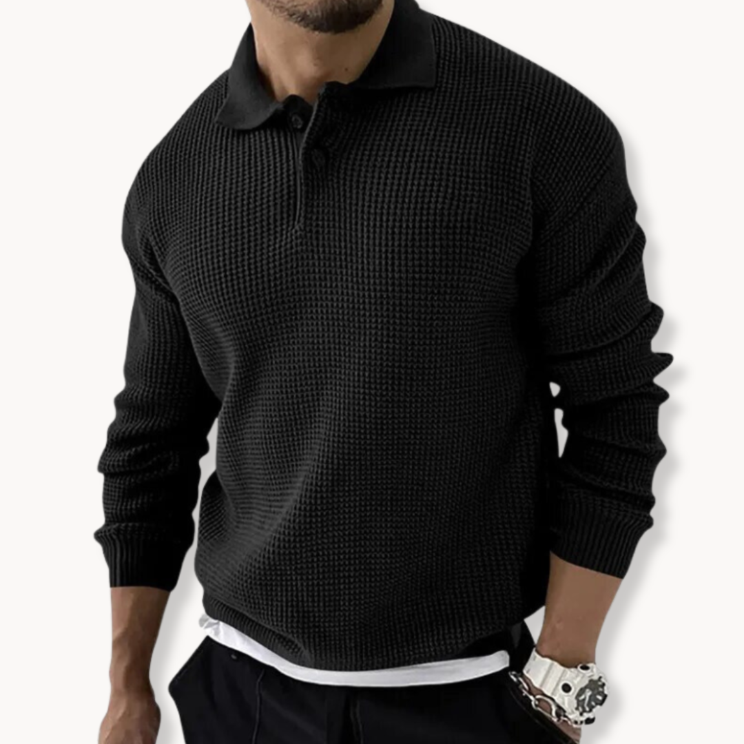 Knitted Waffle Polo Sweater